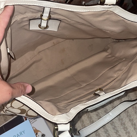 Authentic Coach Signature Devin Shoulder Bag Purse Light Khaki/Ivory - Picture 8 of 11